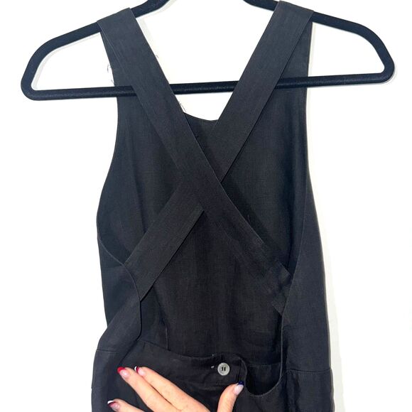 Vintage 90'S Y2K Ann Taylor 100% Linen Midi Dress- Black 10 - Picture 4 of 6